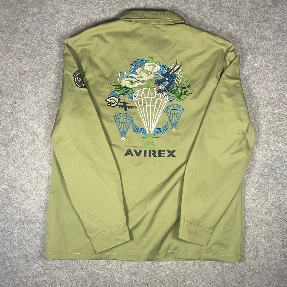 AVIREX Dragon Parachute Military Jacket Mens XL Olive Green Embroidered NWT - Picture 6 of 16